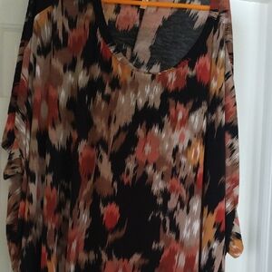 Scarlett Black and Orange Blouse with Scoop Neckline and Long Sleeves